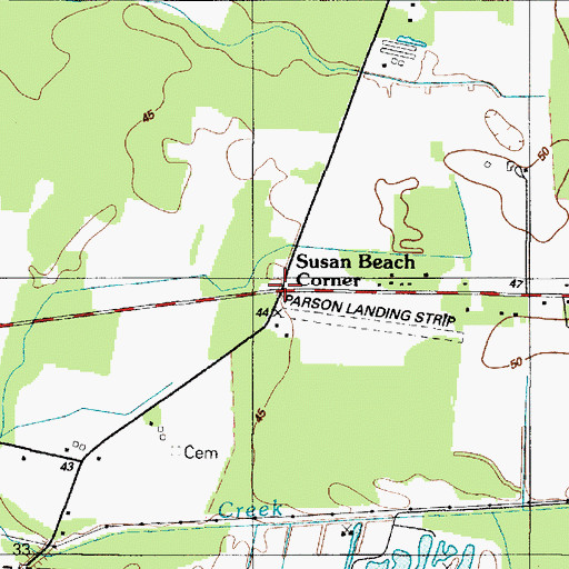 Topographic Map of Susan Beach Corner, DE
