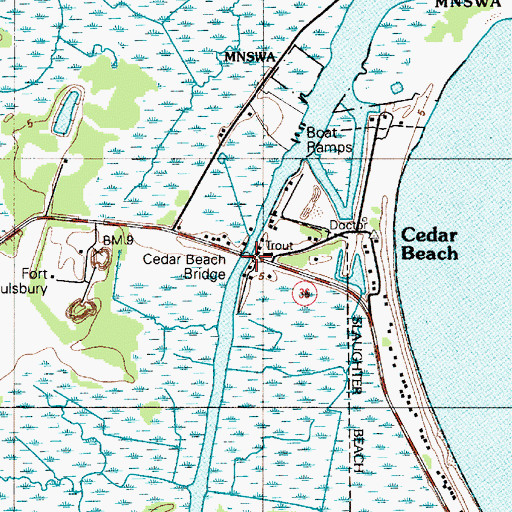 Topographic Map of Cedar Beach Bridge, DE