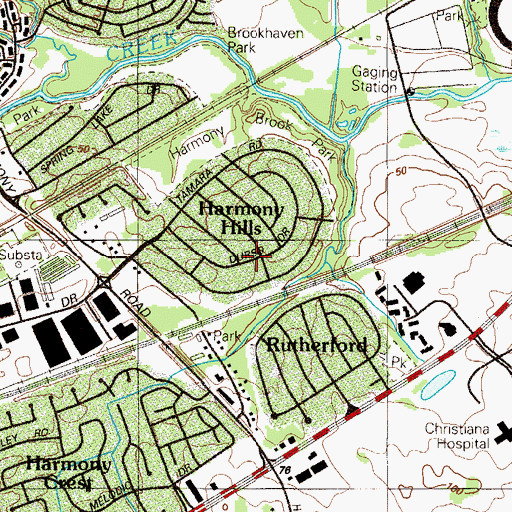 Topographic Map of Harmony Hills, DE