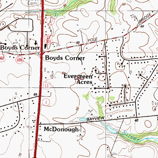 Topographic Map of Evergreen Acres Airport (historical), DE