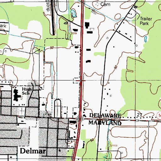 Topographic Map of Delmar State Line Airport (historical), DE