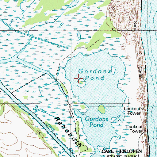 Topographic Map of Gordon Pond Wildlife Area, DE
