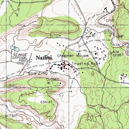 Topographic Map of Nazlini Trading Post, AZ