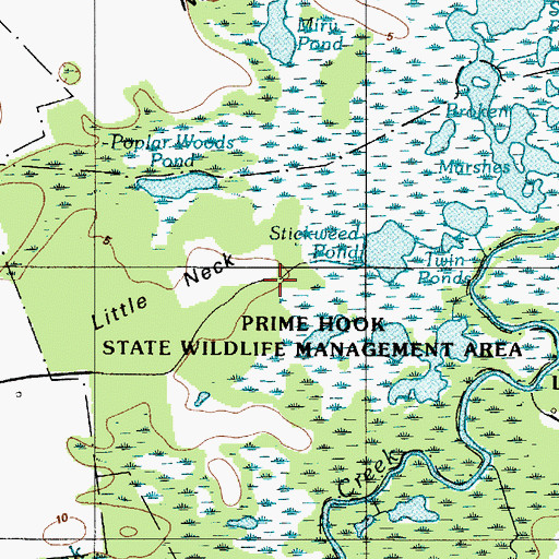 Topographic Map of Prime Hook State Wildlife Management Area, DE