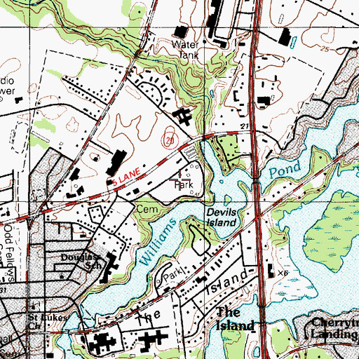 Topographic Map of Williams Pond Park, DE