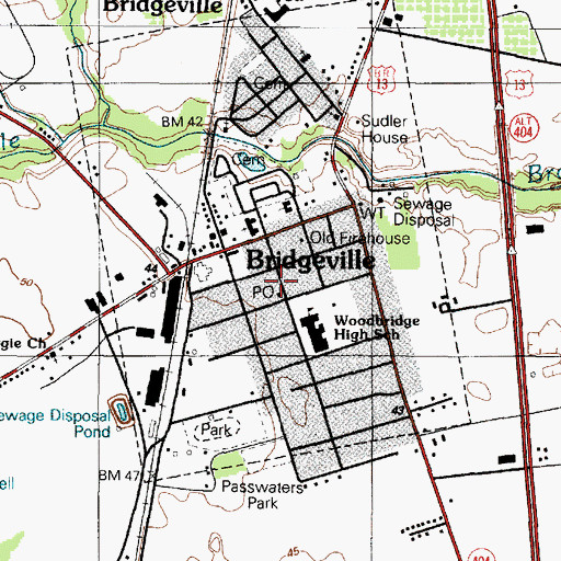 Topographic Map of Old Bridgeville Firehouse, DE