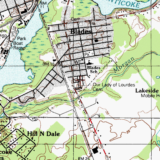 Topographic Map of Blades Cemetery, DE