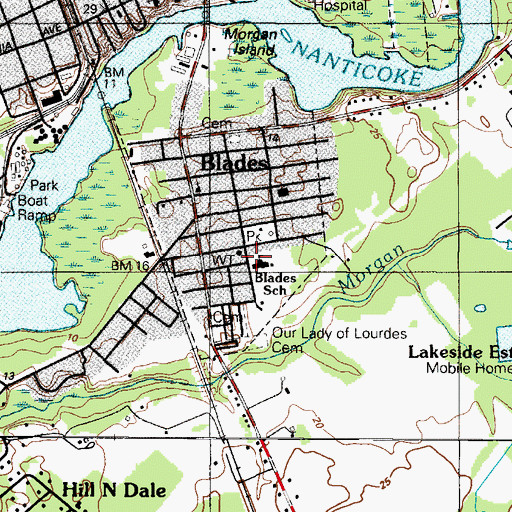 Topographic Map of Blades School, DE
