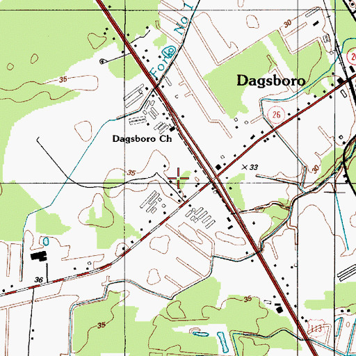 Topographic Map of Dagsboro Church of God, DE