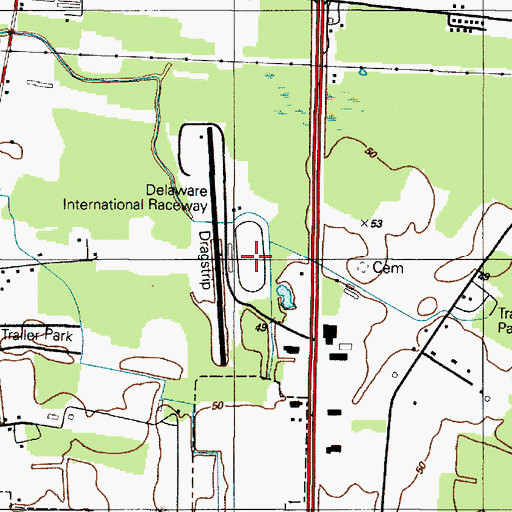 Topographic Map of Delaware International Raceway, DE