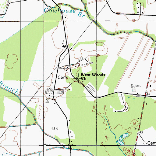Topographic Map of West Woods Church, DE