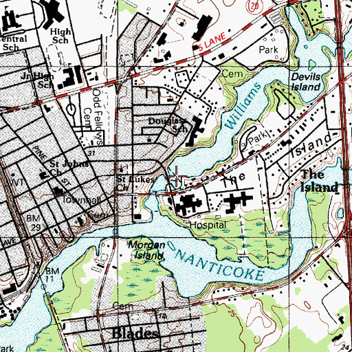 Topographic Map of Williams Pond Dam, DE