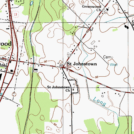 Topographic Map of Saint Johnstown, DE