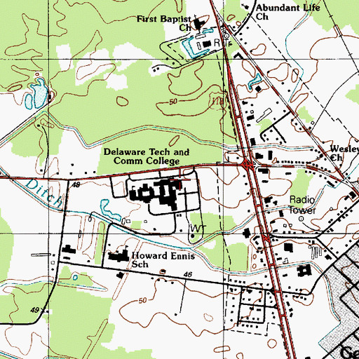 Topographic Map of Delaware Technical and Community College, DE