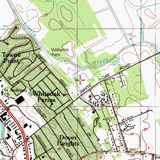 Topographic Map of White Oak Farms, DE