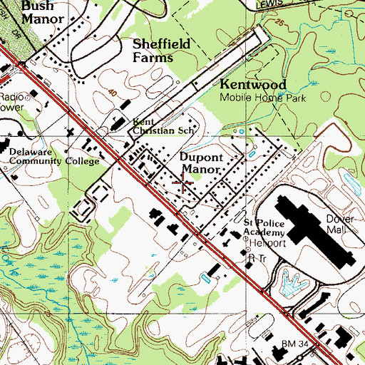 Topographic Map of Dupont Manor, DE