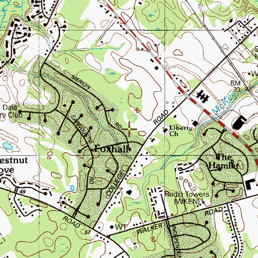 Topographic Map of Fox Hall, DE