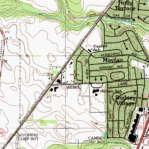 Topographic Map of Wedgewood, DE