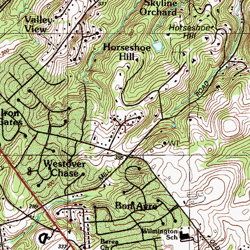 Topographic Map of Highland Meadows, DE