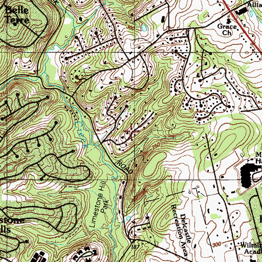 Topographic Map of Mockingbird Hills, DE