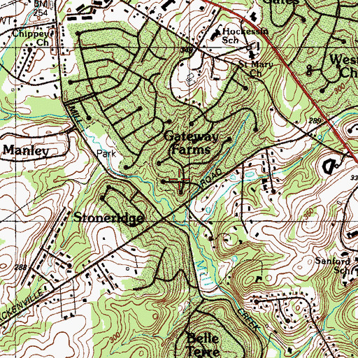 Topographic Map of Gateway Farms, DE