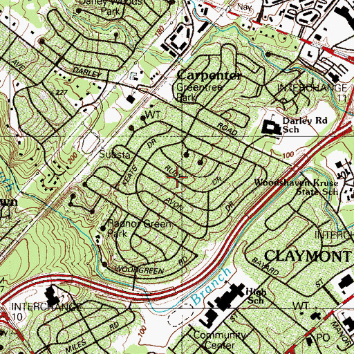 Topographic Map of Ashbourne Hills, DE