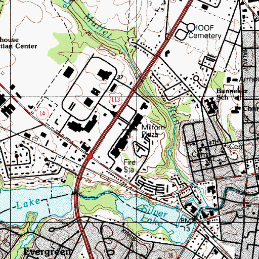 Topographic Map of Milford Plaza, DE