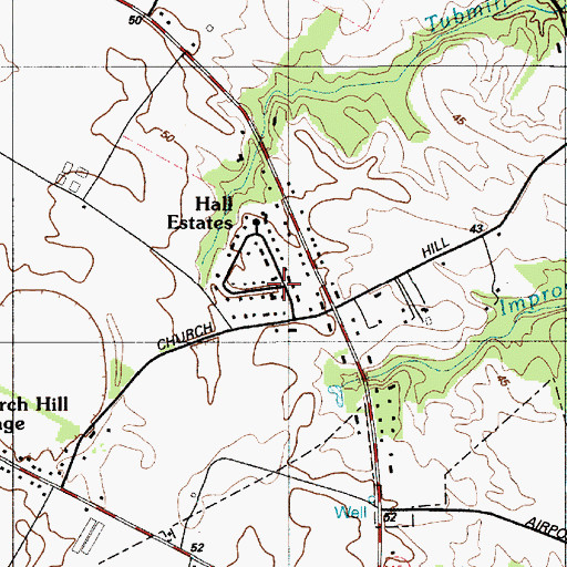 Topographic Map of Hall Estates, DE