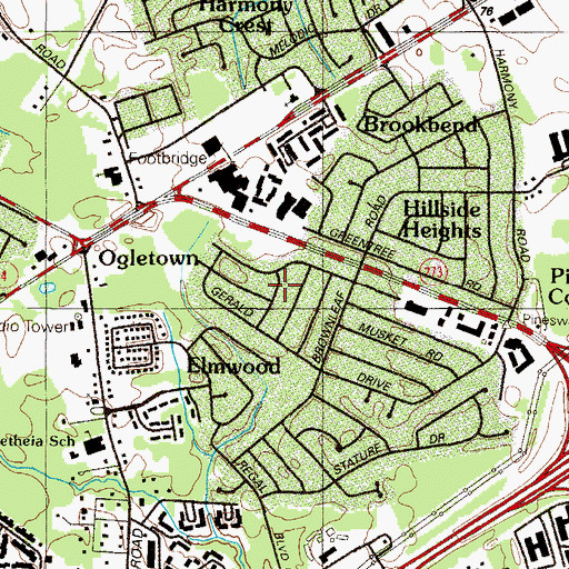 Topographic Map of Birchwood Park, DE