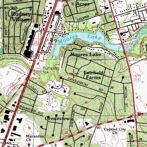 Topographic Map of Fairfield Farms, DE