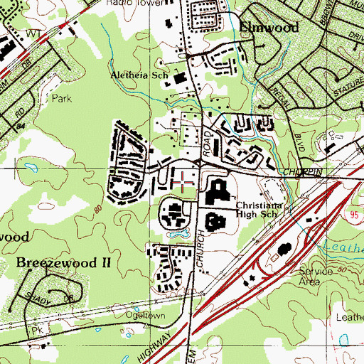 Topographic Map of Oakdale, DE