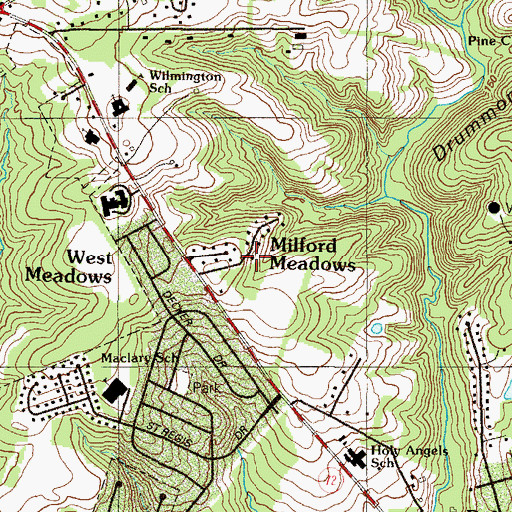 Topographic Map of Milford Meadows, DE