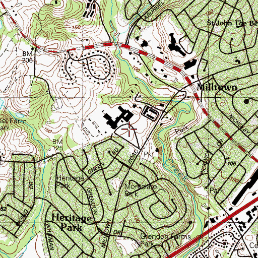 Topographic Map of John Dickinson High School, DE