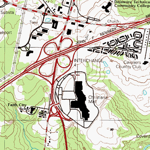 Topographic Map of Christiana Mall, DE