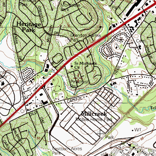 Topographic Map of Pinecrest, DE
