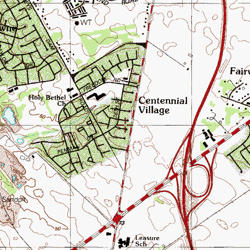 Topographic Map of Centennial Village, DE