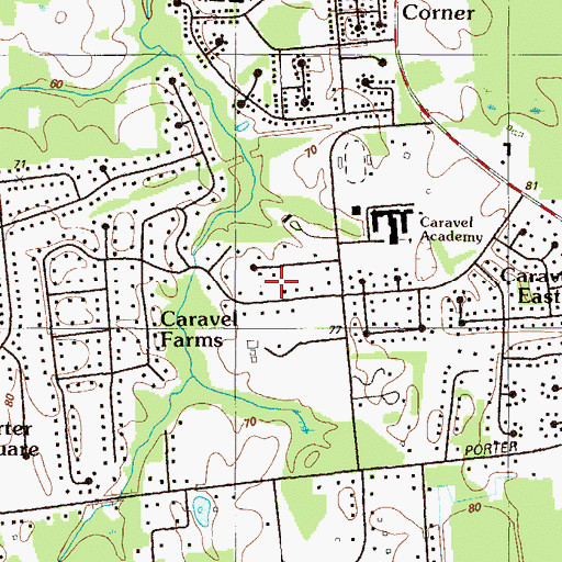 Topographic Map of Caravel Farms, DE