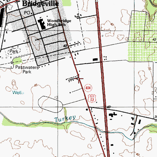 Topographic Map of Bridgeville Manor, DE