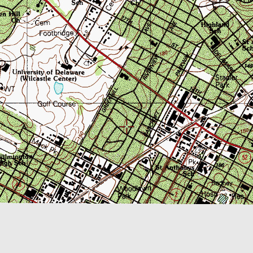Topographic Map of Wawaset Park, DE