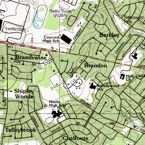 Topographic Map of Brandon, DE