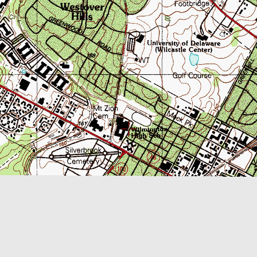 Topographic Map of Wilmington High School, DE