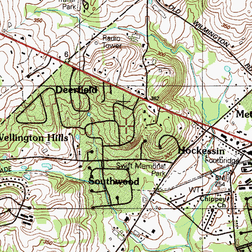 Topographic Map of Wellington Hills, DE