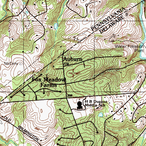 Topographic Map of Auburn Hills, DE