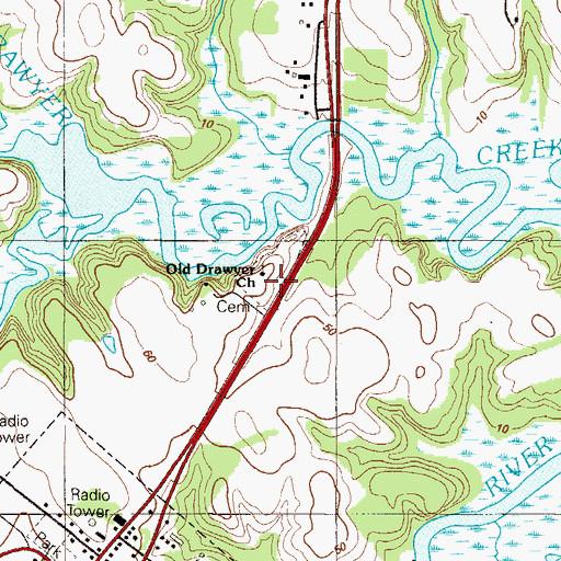 Topographic Map of Old Drawyer Church, DE