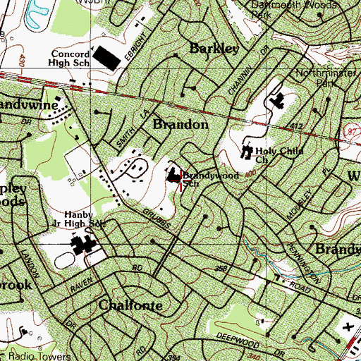 Topographic Map of Brandywood Elementary School, DE