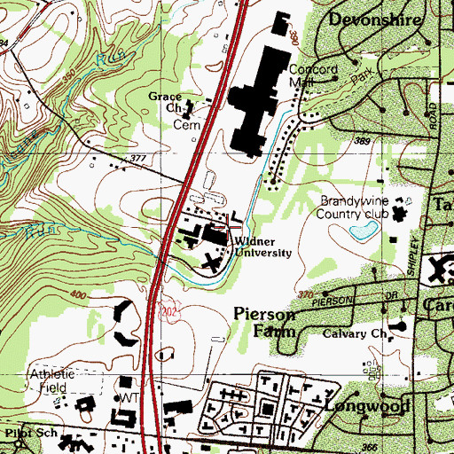 Topographic Map of Widener University, DE