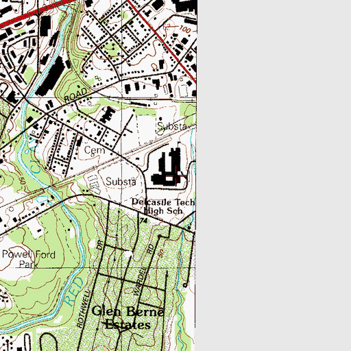 Topographic Map of Delcastle Technical High School, DE