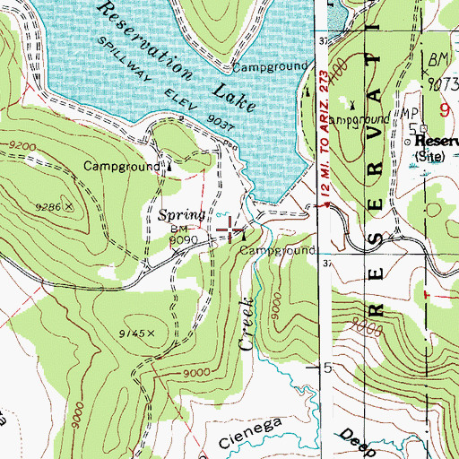 Topographic Map of Reservation Lake Campgrounds, AZ