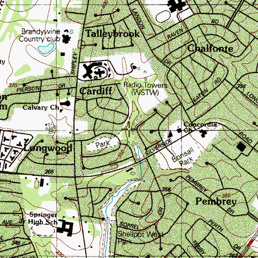 Topographic Map of Longwood Park, DE