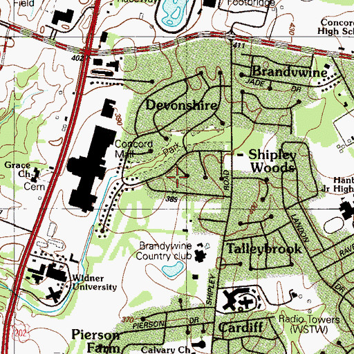 Topographic Map of Devonshire Park, DE